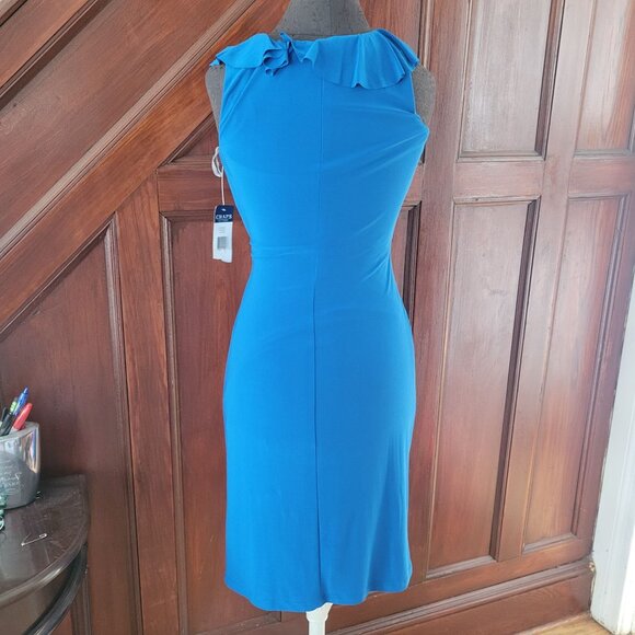Chaps Blue Sleeveless Ruffle V-Neck Dress  NWT - Picture 4 of 10